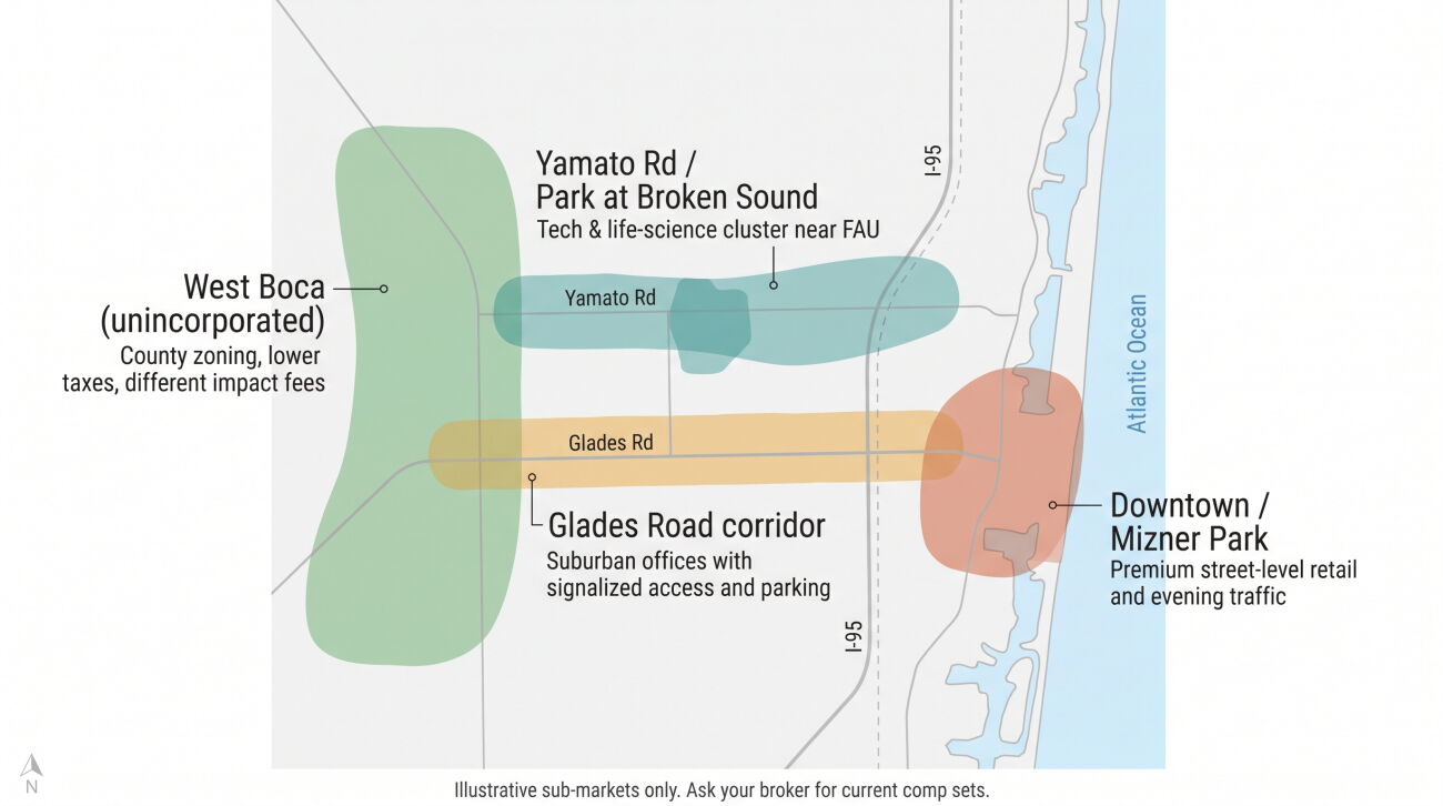 a stylized map showing downtownmizner park glades road corri 1788195040011