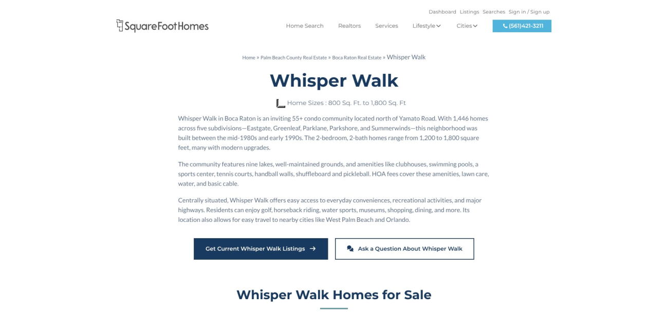 shows the actual whisper walk resource that squarefoot homes 1788195034796